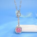 925 Silver Cubic Zirconia Pink Necklace P0340F - Image 2