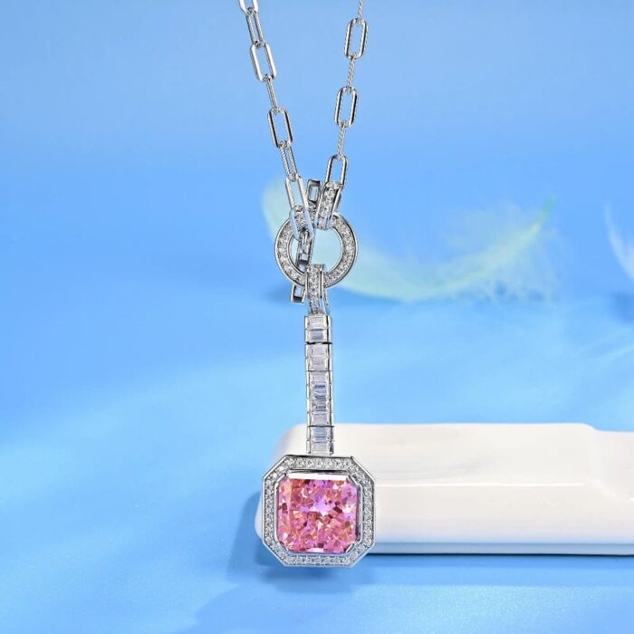 925 Silver Cubic Zirconia Pink Necklace P0340F - Image 2