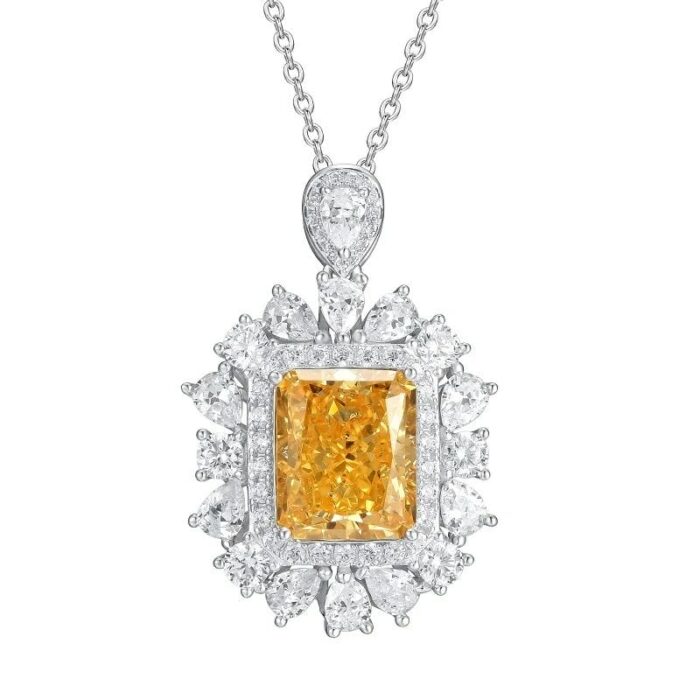 925 Silver Cubic Zirconia Yellow Necklace P0357Y - Image 1