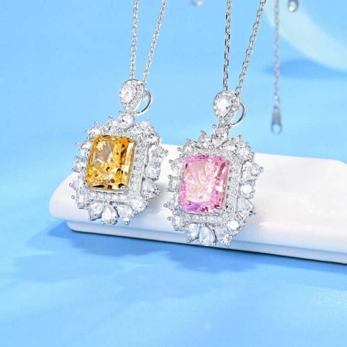 925 Silver Cubic Zirconia Yellow Necklace P0357Y - Image 3