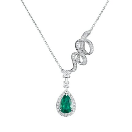 925 Silver Cultured Emerald Necklace P0606