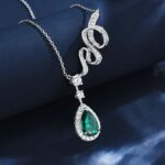 925 Silver Cultured Emerald Necklace P0606 - Image 5