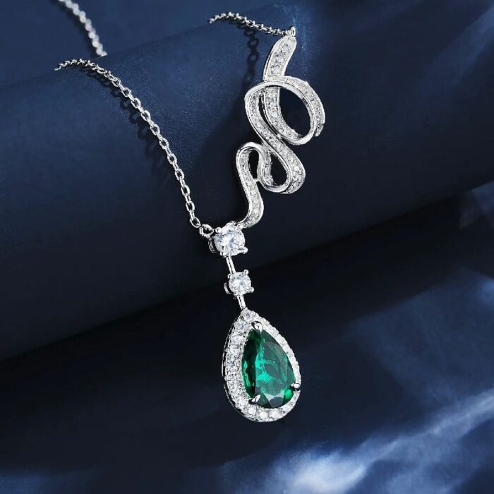 925 Silver Cultured Emerald Necklace P0606 - Image 5