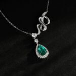 925 Silver Cultured Emerald Necklace P0606 - Image 6