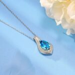 925 Silver Cubic Zirconia Blue Necklace P0622B - Image 3