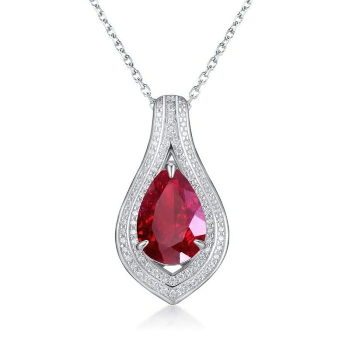 925 Silver Cultured Ruby Necklace P0622R - Image 1