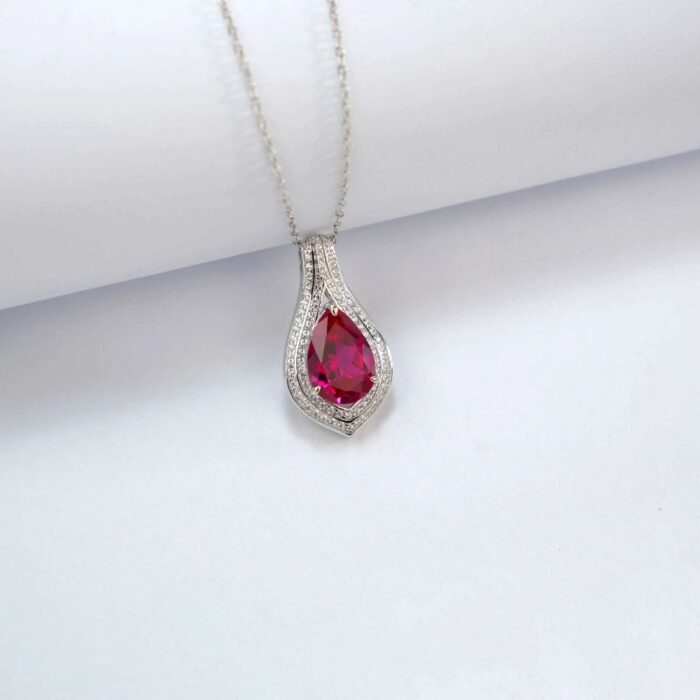 925 Silver Cultured Ruby Necklace P0622R - Image 2