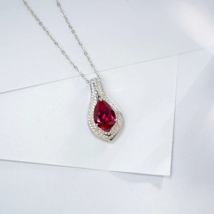 925 Silver Cultured Ruby Necklace P0622R - Image 3