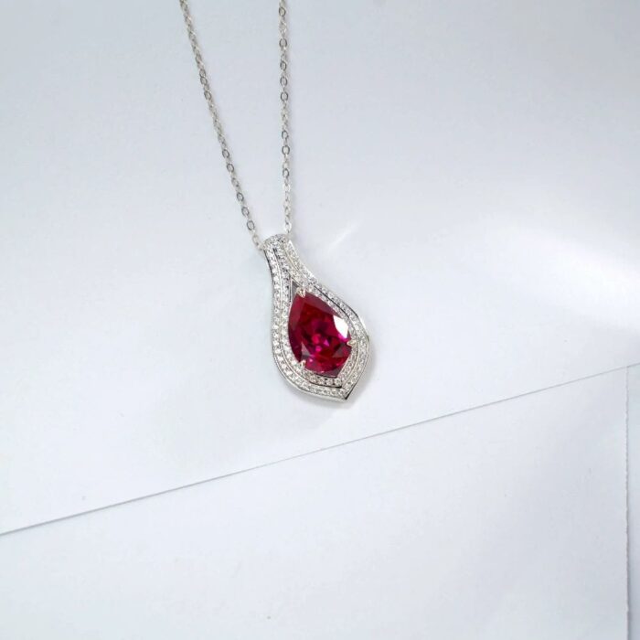 925 Silver Cultured Ruby Necklace P0622R - Image 4