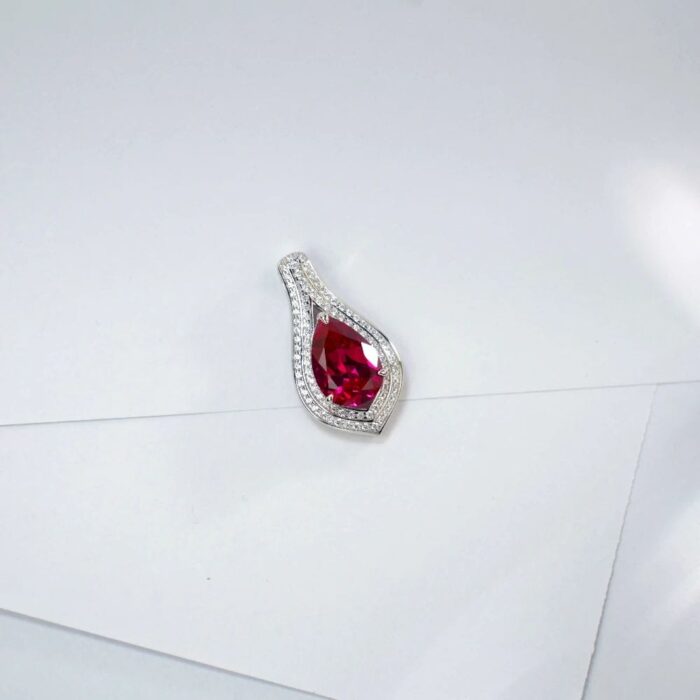 925 Silver Cultured Ruby Necklace P0622R - Image 5