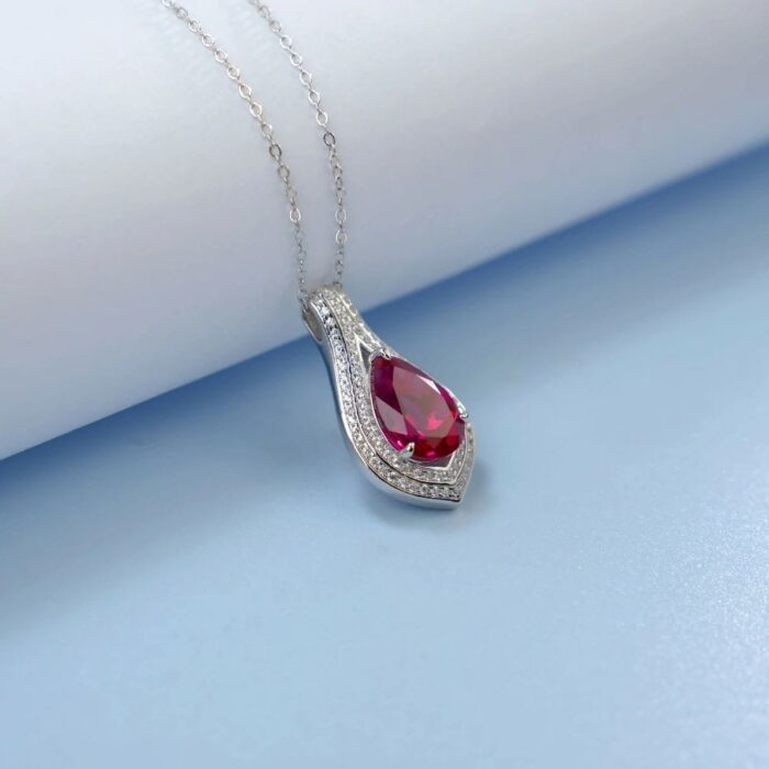 925 Silver Cultured Ruby Necklace P0622R - Image 6