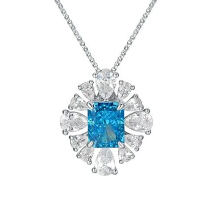 925 Silver Cubic Zirconia Blue Necklace P0626B