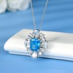 925 Silver Cubic Zirconia Blue Necklace P0626B - Image 2