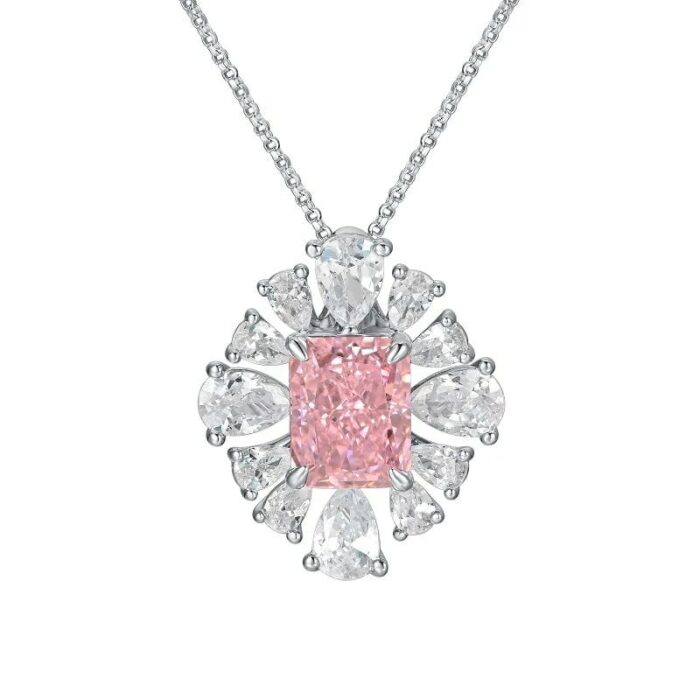 925 Silver Cubic Zirconia Pink Necklace P0626F - Image 1