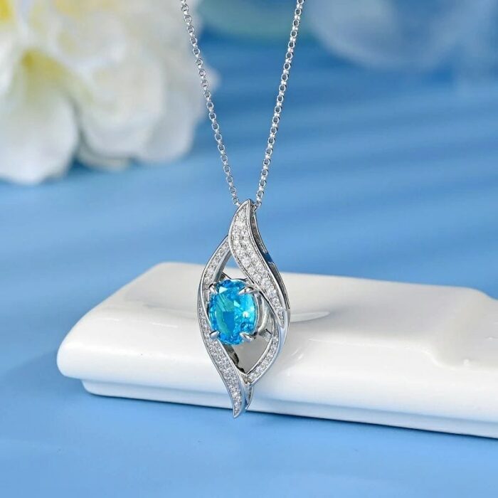 925 Silver Cubic Zirconia Blue Necklace P0627B - Image 2