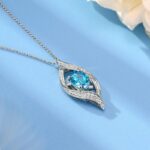 925 Silver Cubic Zirconia Blue Necklace P0627B - Image 3