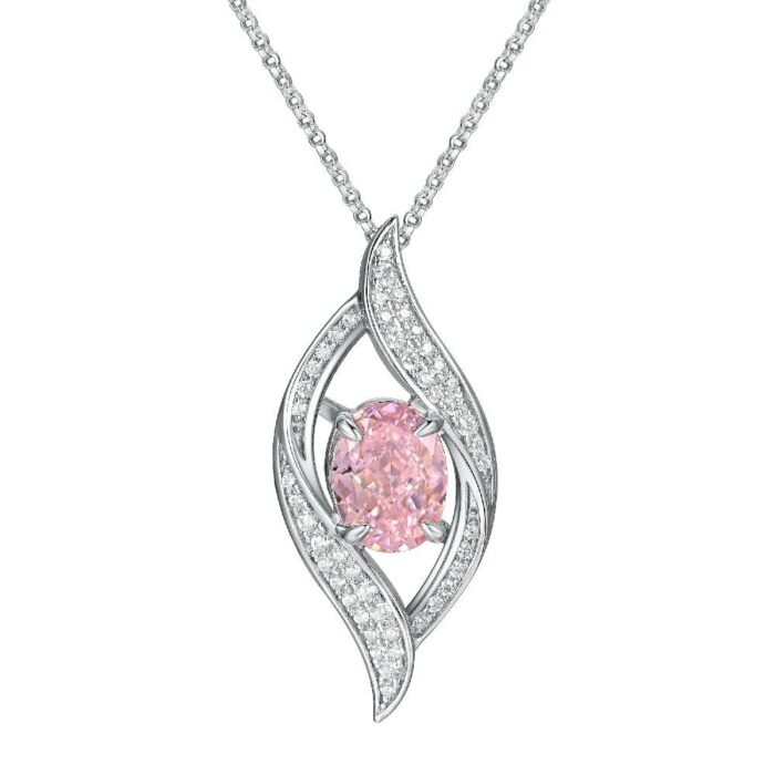 925 Silver Cubic Zirconia Pink Necklace P0627F - Image 1