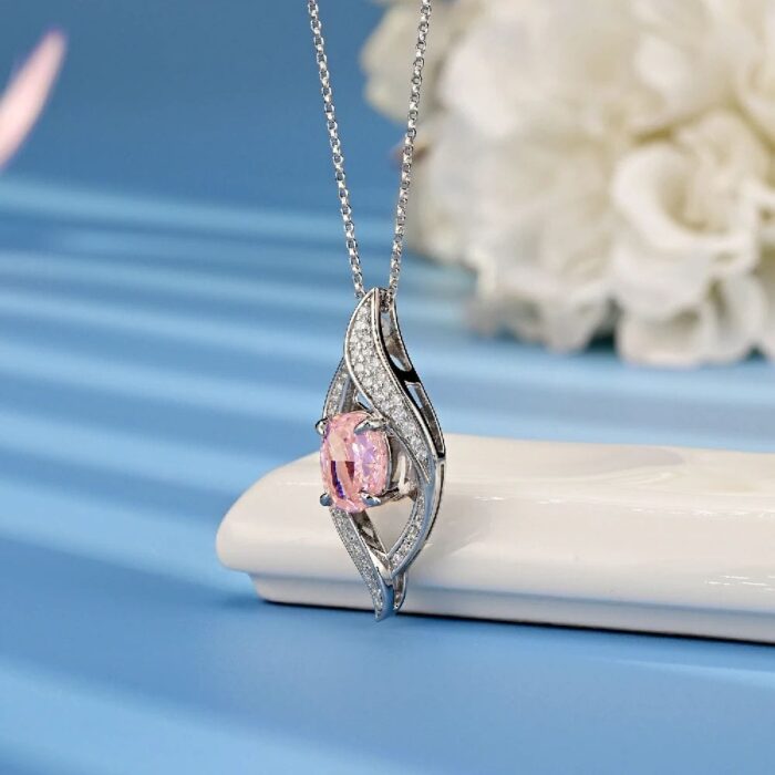 925 Silver Cubic Zirconia Pink Necklace P0627F - Image 2