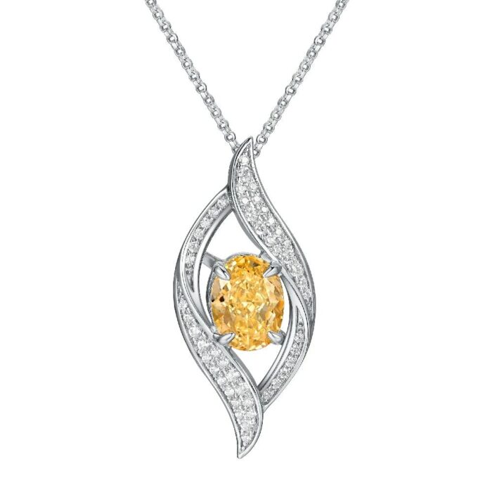 925 Silver Cubic Zirconia Yellow Necklace P0627Y - Image 1