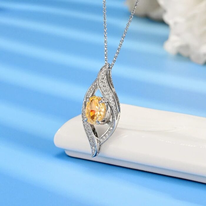925 Silver Cubic Zirconia Yellow Necklace P0627Y - Image 2