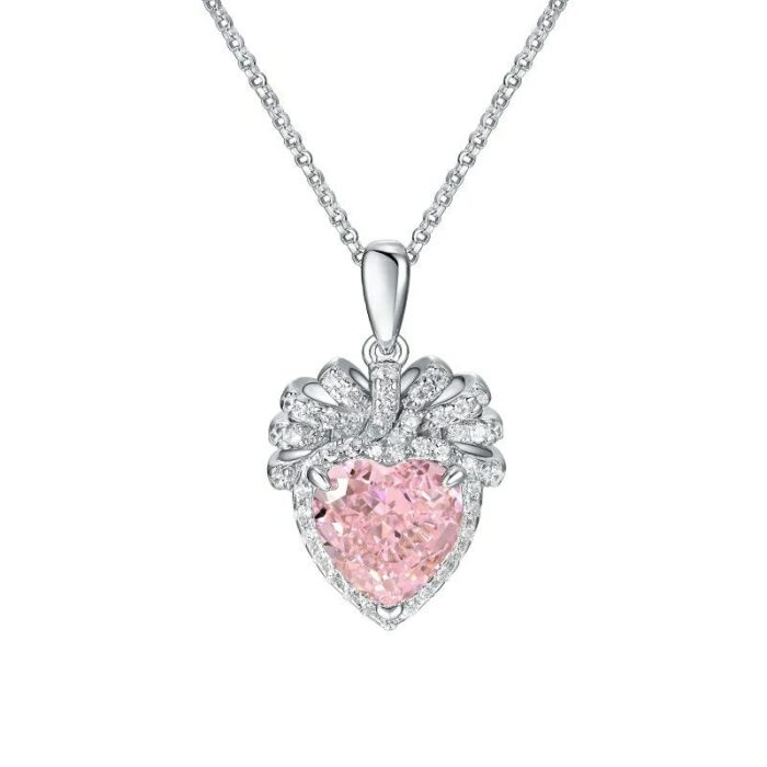 925 Silver Cubic Zirconia Pink Necklace P0628F - Image 1