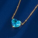 925 Silver Cubic Zirconia Blue Heart Necklace P0676B - Image 2