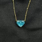 925 Silver Cubic Zirconia Blue Heart Necklace P0676B - Image 4