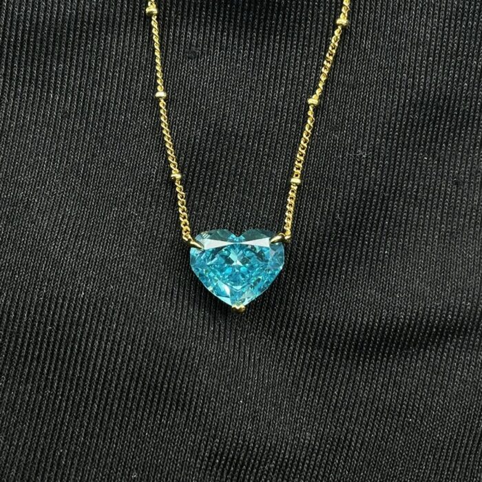 925 Silver Cubic Zirconia Blue Heart Necklace P0676B - Image 4
