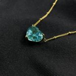925 Silver Cubic Zirconia Blue Heart Necklace P0676B - Image 5