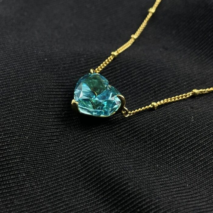 925 Silver Cubic Zirconia Blue Heart Necklace P0676B - Image 5