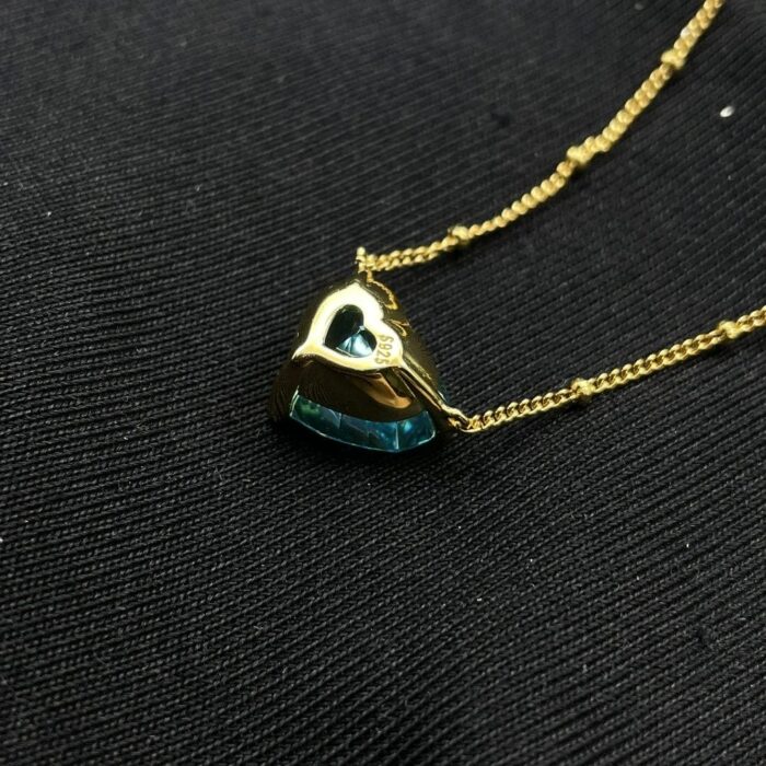 925 Silver Cubic Zirconia Blue Heart Necklace P0676B - Image 6
