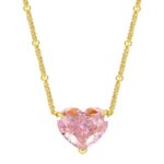 925 Silver Cubic Zirconia Pink Heart K Yellow Necklace P0676F