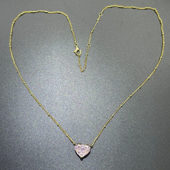 925 Silver Cubic Zirconia Pink Heart K Yellow Necklace P0676F - Image 3