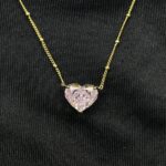 925 Silver Cubic Zirconia Pink Heart K Yellow Necklace P0676F - Image 4