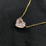 925 Silver Cubic Zirconia Pink Heart K Yellow Necklace P0676F - Image 5