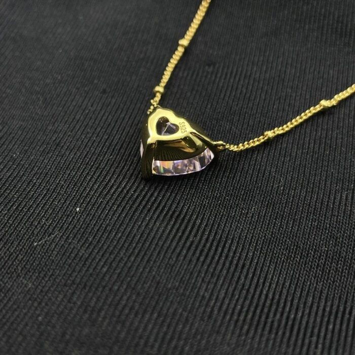 925 Silver Cubic Zirconia Pink Heart K Yellow Necklace P0676F - Image 6