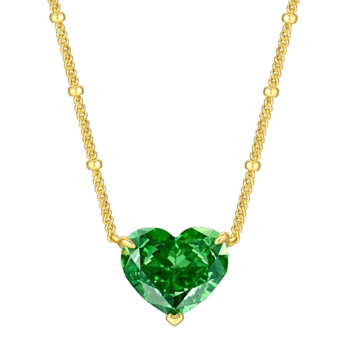 925 Silver Cubic Zirconia Green Heart Necklace P0676L - Image 1