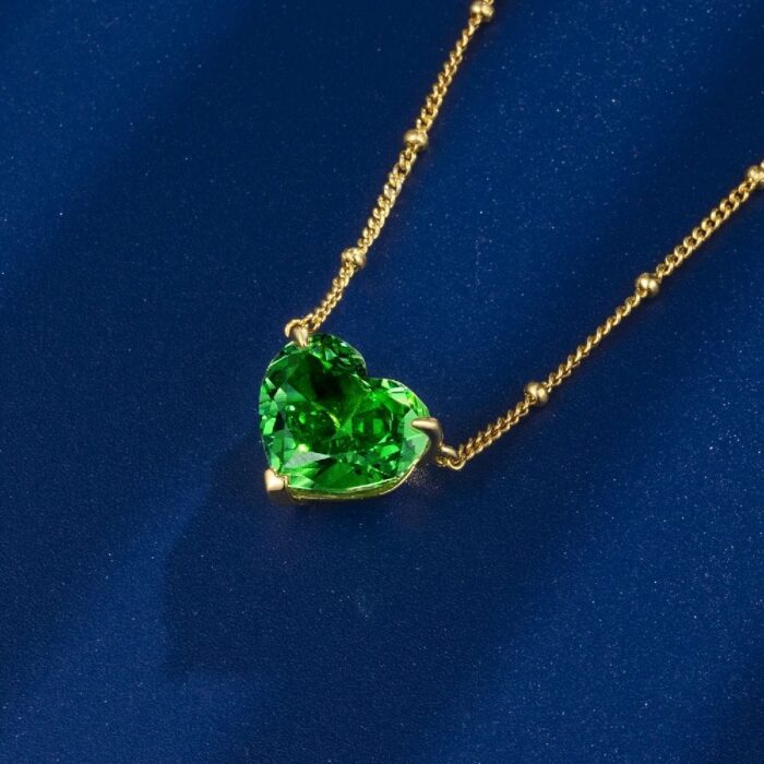 925 Silver Cubic Zirconia Green Heart Necklace P0676L - Image 2