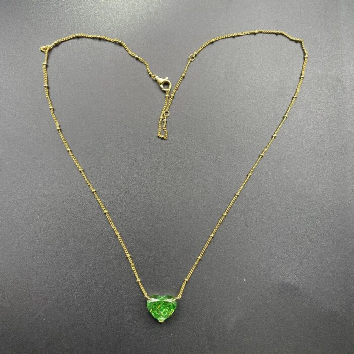 925 Silver Cubic Zirconia Green Heart Necklace P0676L - Image 3