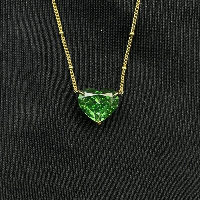 925 Silver Cubic Zirconia Green Heart Necklace P0676L - Image 4