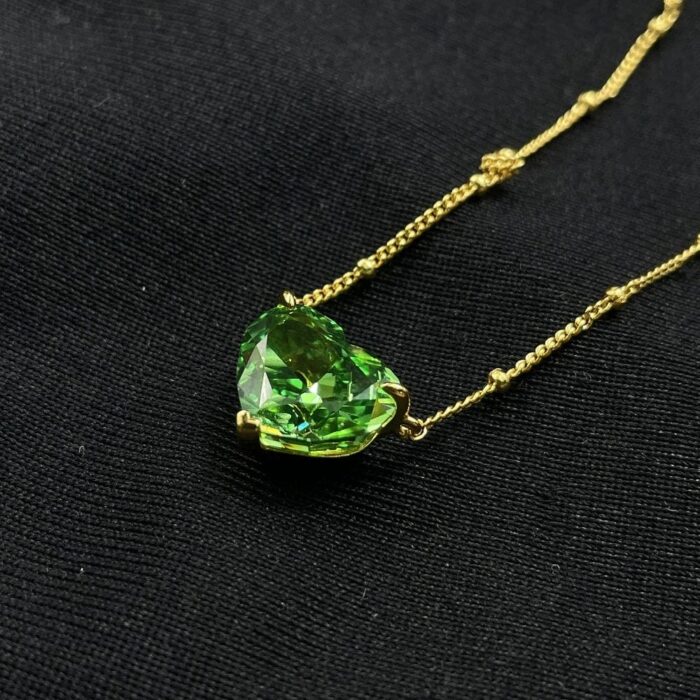 925 Silver Cubic Zirconia Green Heart Necklace P0676L - Image 5