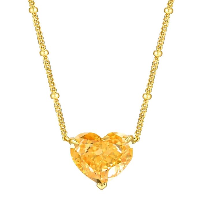 925 Silver Cubic Zirconia Yellow Heart Necklace P0676Y - Image 1
