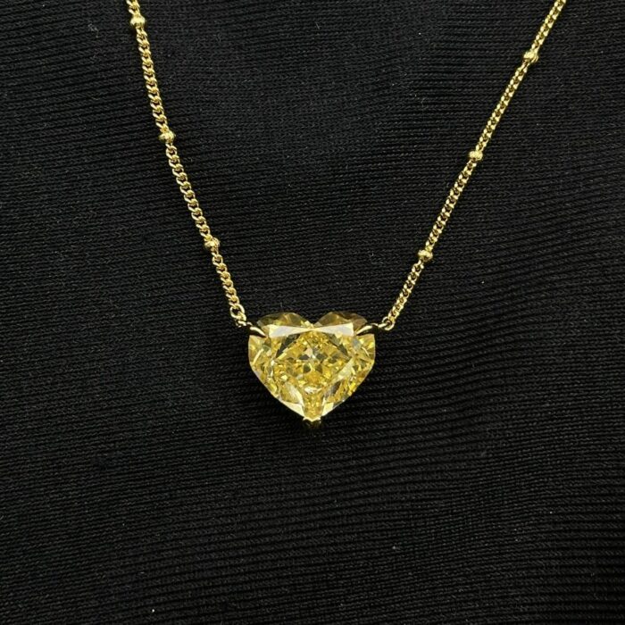 925 Silver Cubic Zirconia Yellow Heart Necklace P0676Y - Image 4