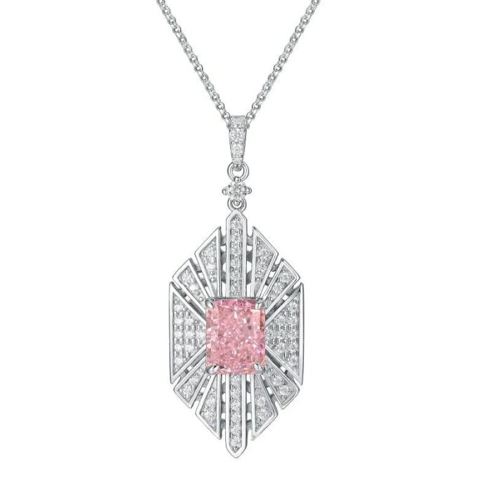 925 Silver Cubic Zirconia Pink Necklace P0684F - Image 1