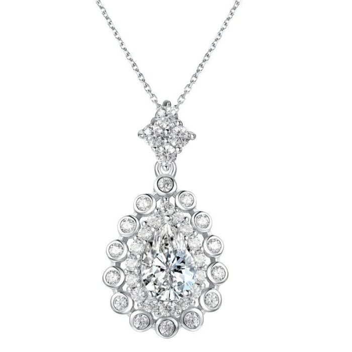 925 Silver Cubic Zirconia G Color Necklace P0697 - Image 1