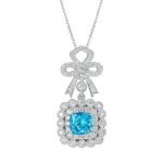925 Silver Cubic Zirconia Blue Necklace P0699B