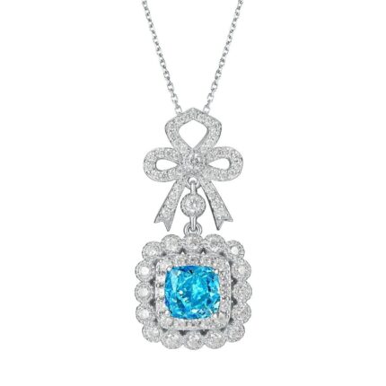 925 Silver Cubic Zirconia Blue Necklace P0699B