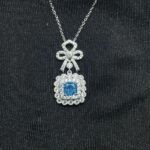 925 Silver Cubic Zirconia Blue Necklace P0699B - Image 3