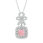 925 Silver Cubic Zirconia Pink Necklace P0699F