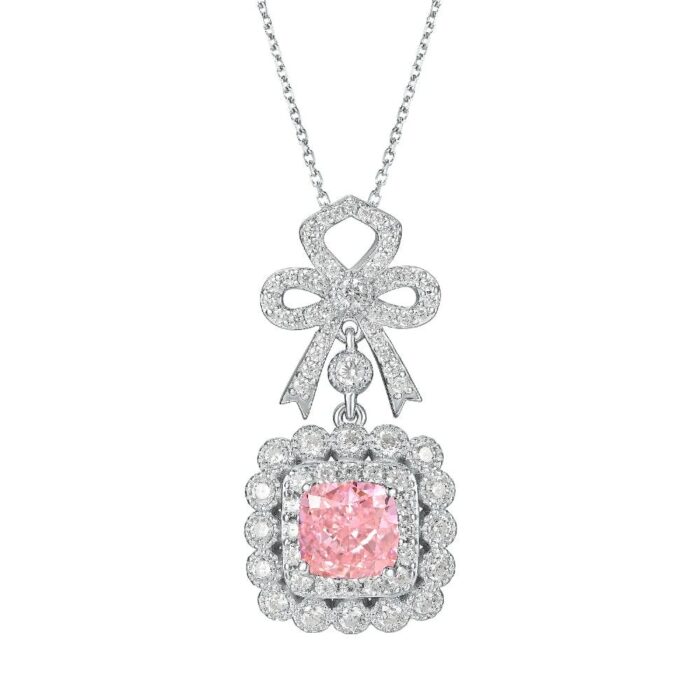 925 Silver Cubic Zirconia Pink Necklace P0699F - Image 1
